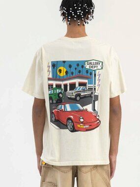 GALLERY DEPT Men Medium Streetwear Hipster Cream Drive Thru Cream T-Shirt